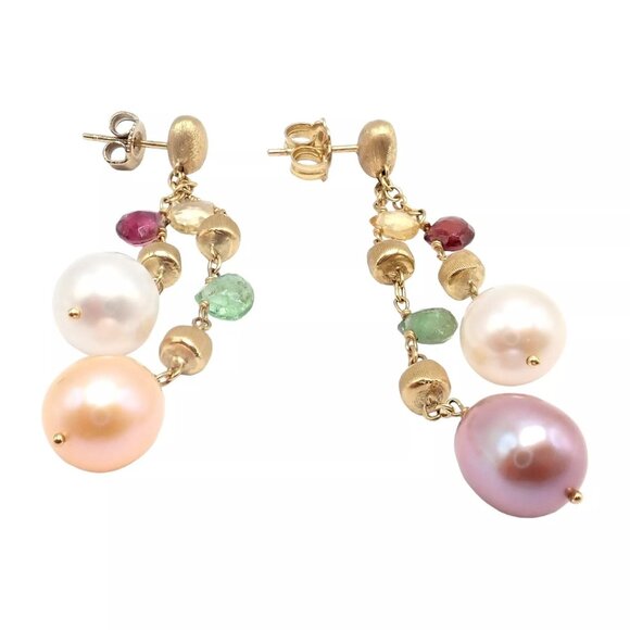 Authentic! Marco Bicego 18k Yellow Gold Paradise Multicolor Gems Pearl Earrings - Picture 5 of 10